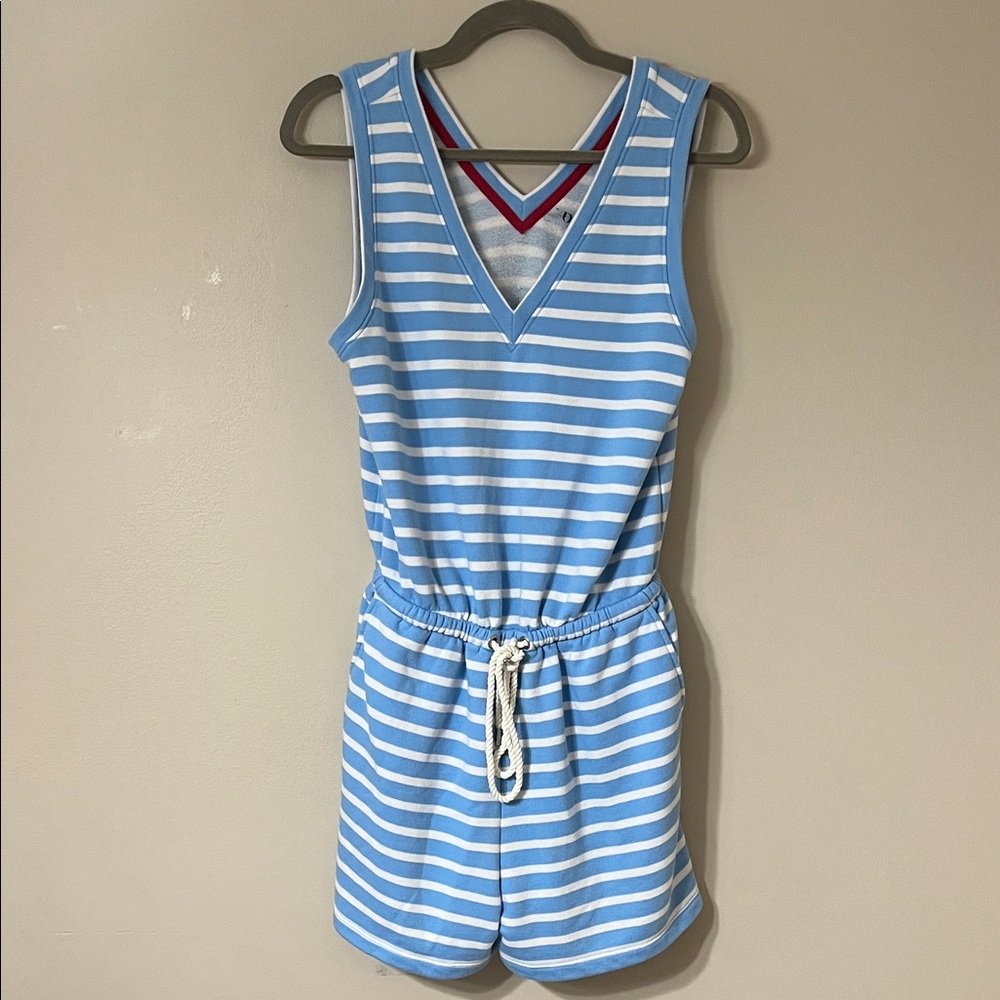 Lou & Grey Light Blue and White Striped  Romper